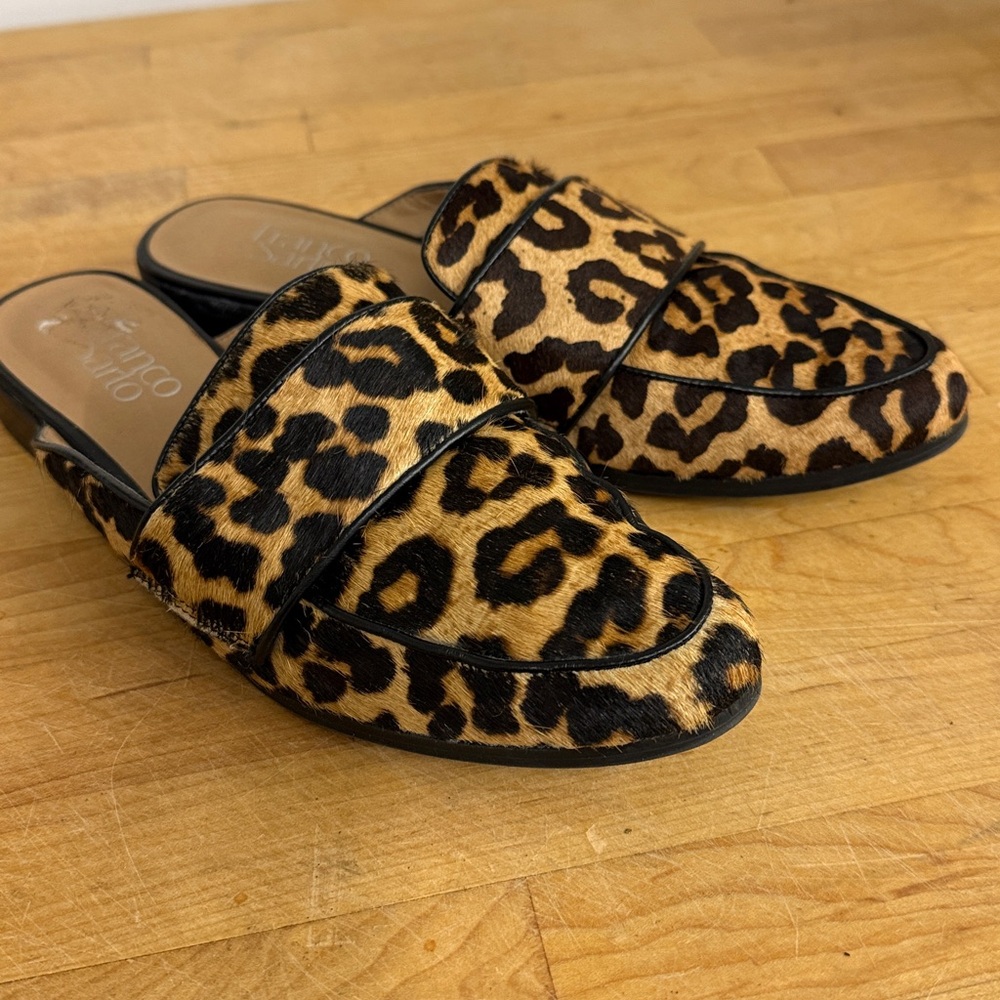 Franco Sarto Leopard Calf Hair Mule Malesa Leather Size 8